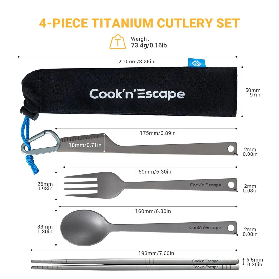 Cook'n'Escape 4-Piece Titanium Durable Cutlery Set - Image 6