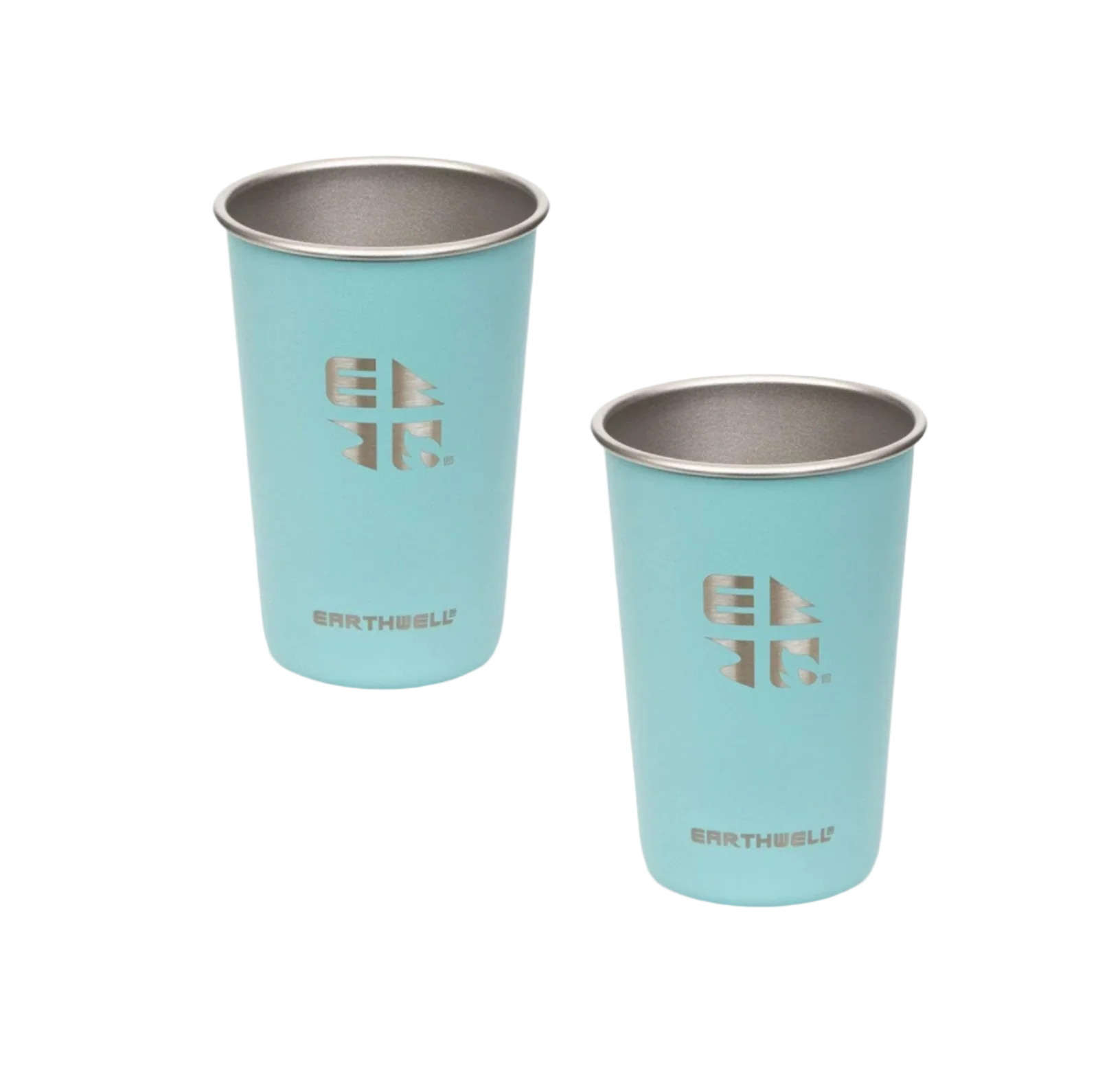 Earthwell Pint Cup 470ml - Twin Pack with Free Cup Holders - Aqua